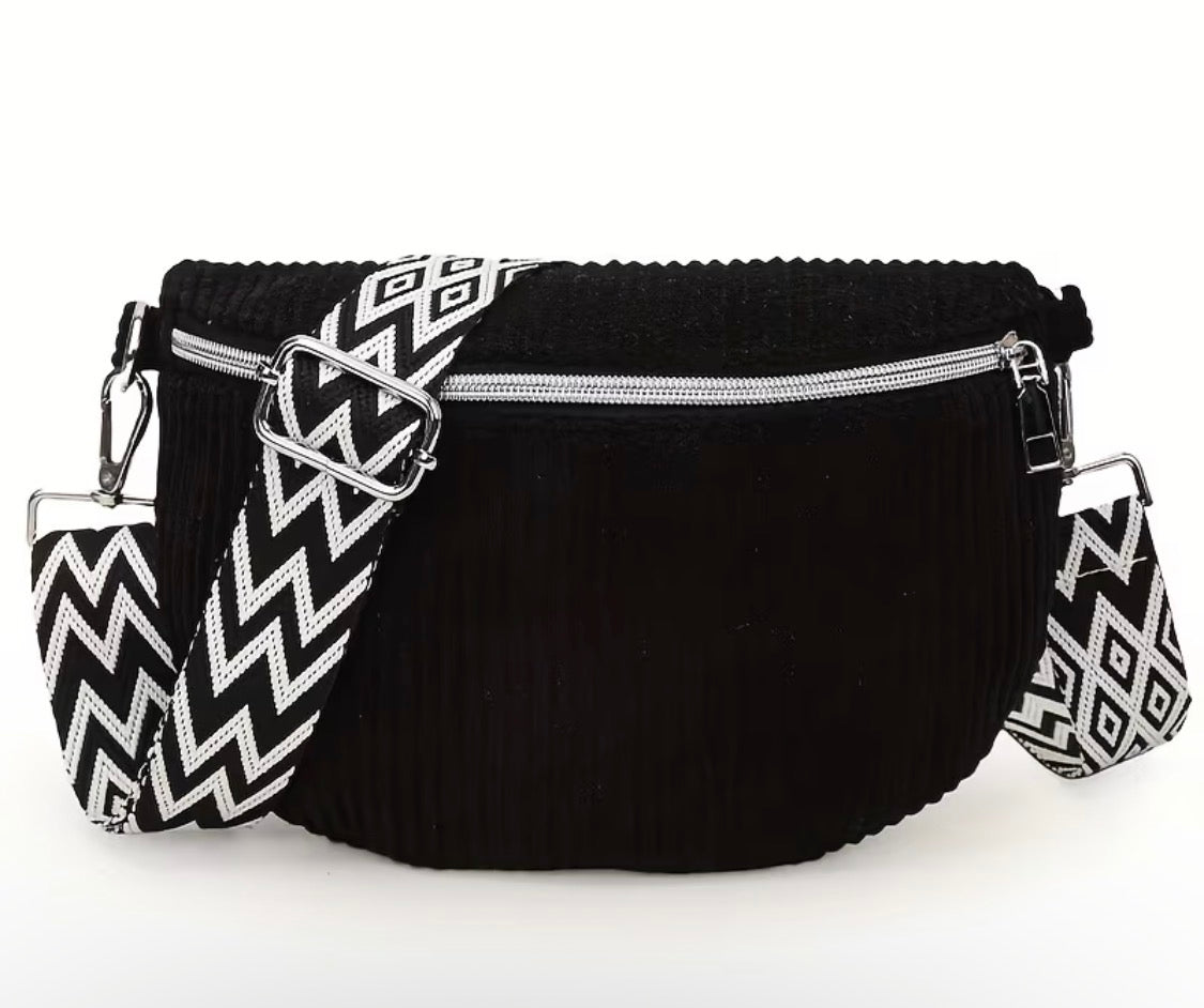 BLACK CORDUROY CROSSBODY BAG