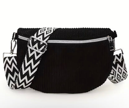 BLACK CORDUROY CROSSBODY BAG