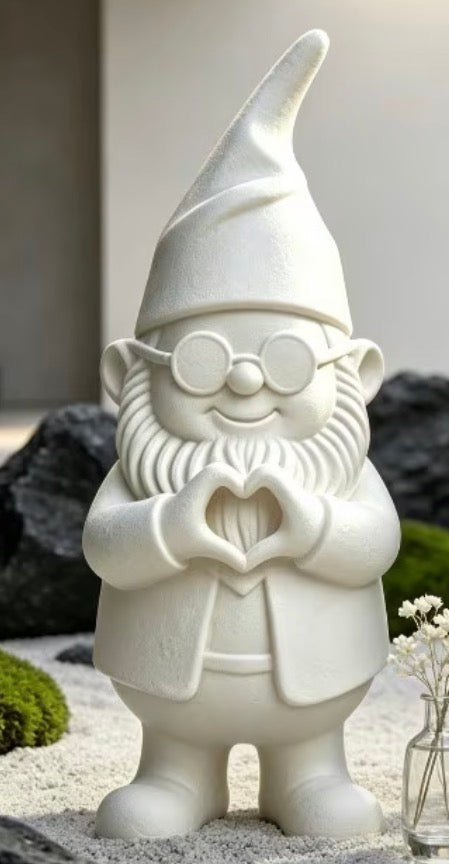 WHITE HEART SHAPED GARDEN GNOME STATUE