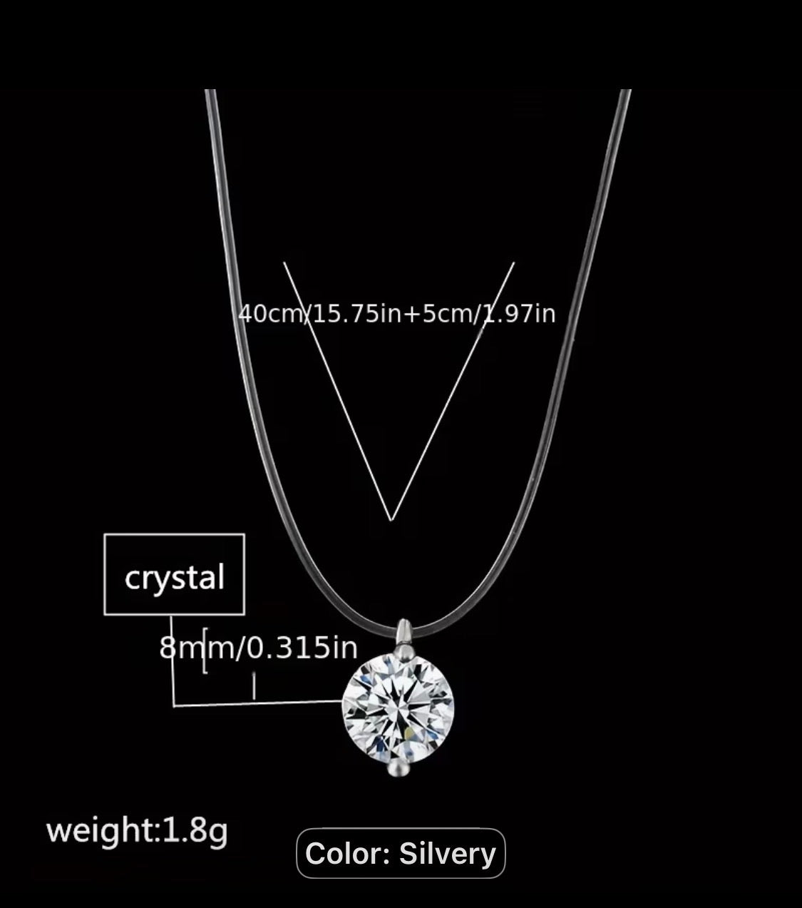 Floating Crystal Pendant Necklace with Clear Cord