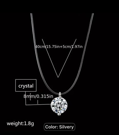 Floating Crystal Pendant Necklace with Clear Cord