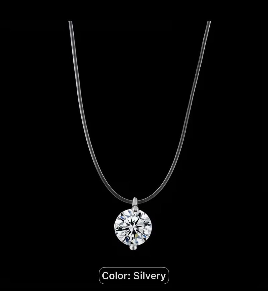 Floating Crystal Pendant Necklace with Clear Cord