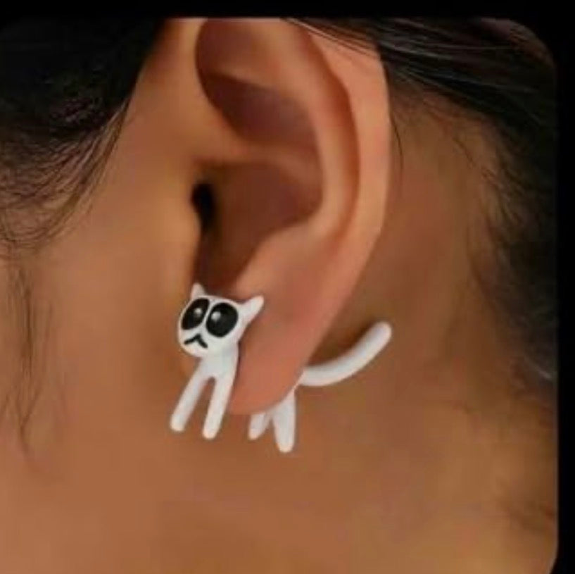 WHITE CAT EARRINGS