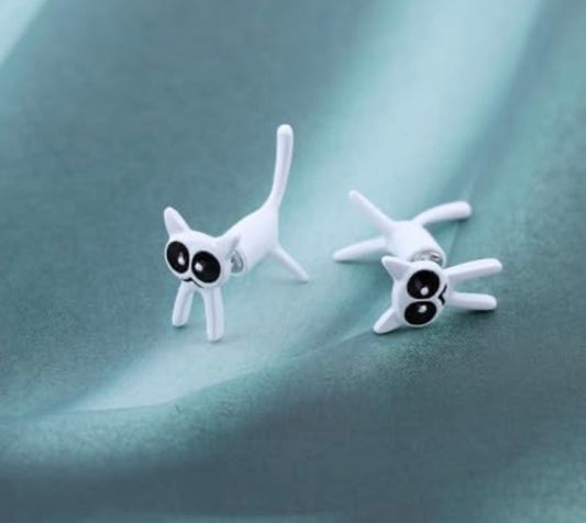 WHITE CAT EARRINGS