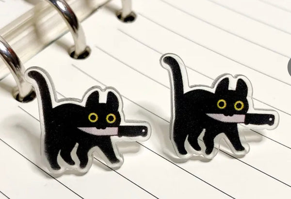 Black Cat with Knife Earrings – Halloween Statement Jewelry