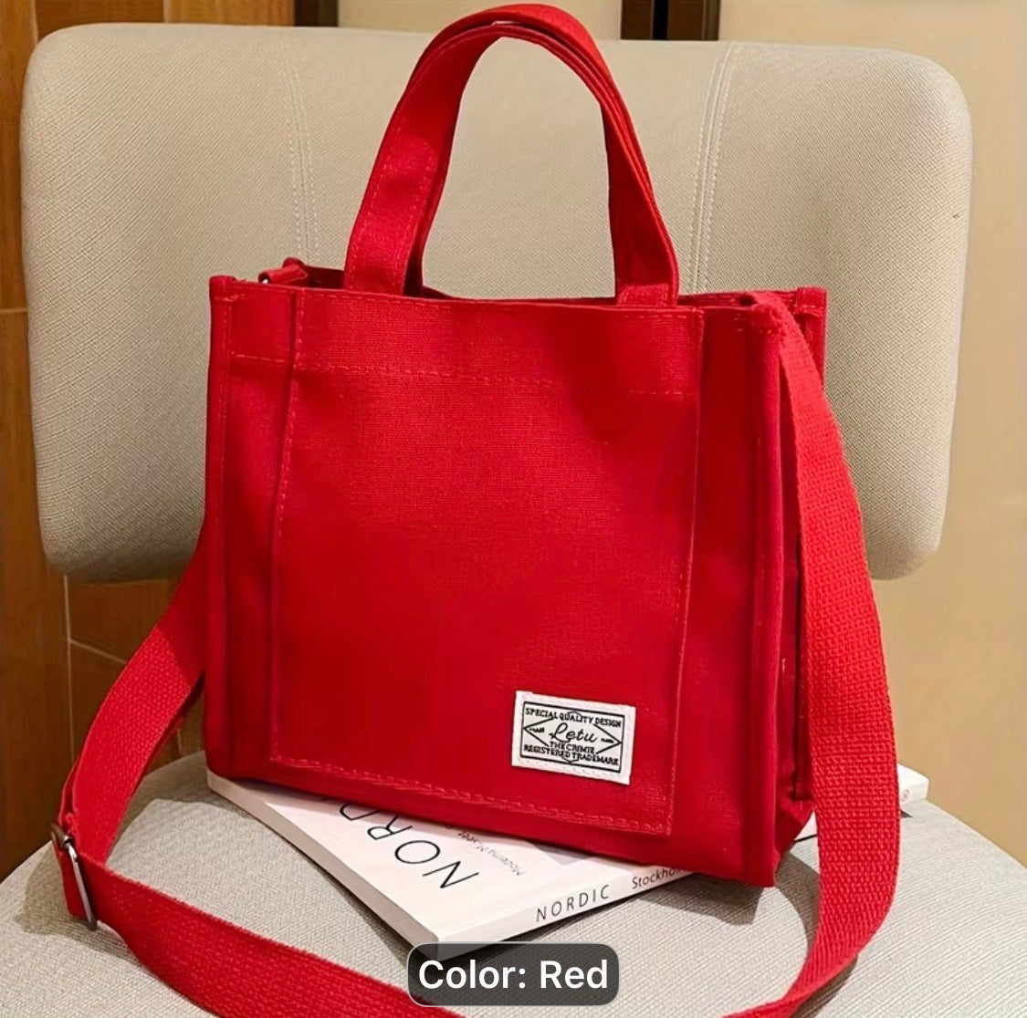RED CANVAS HANDBAG/SHOULDER BAG