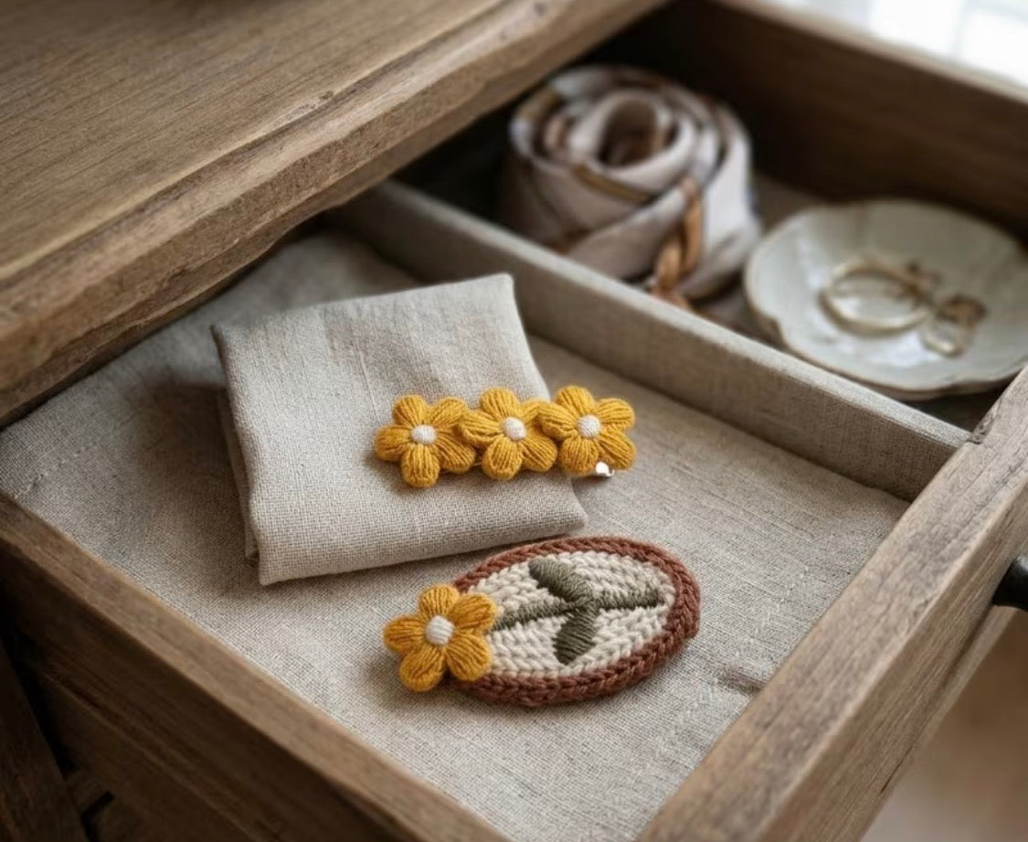 KNITTED YELLOW FLOWER HAIR CLIPS