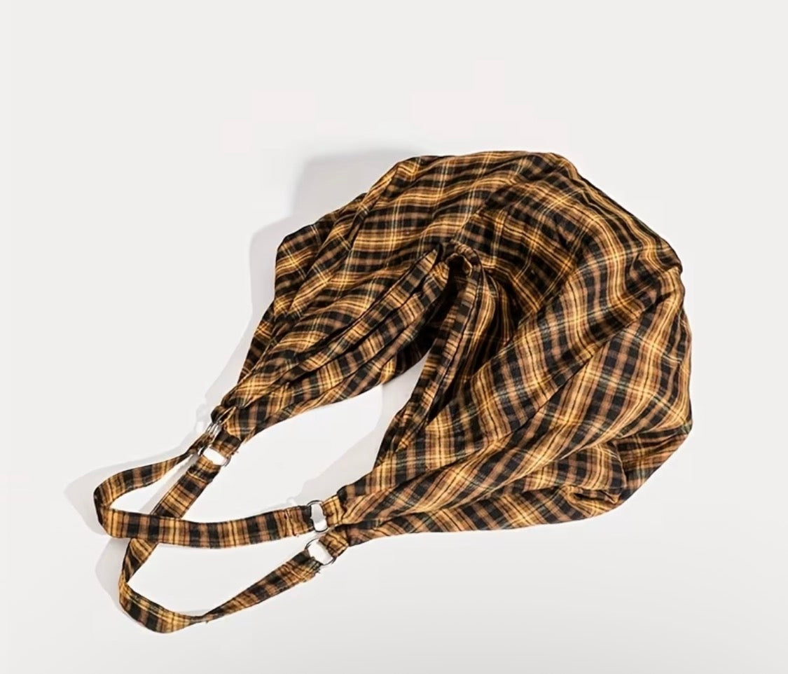 RETRO YELLOW CHECKERED CANVAS TOTE BAG/PURSE