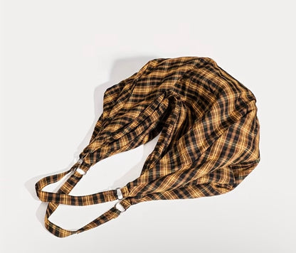 RETRO YELLOW CHECKERED CANVAS TOTE BAG/PURSE