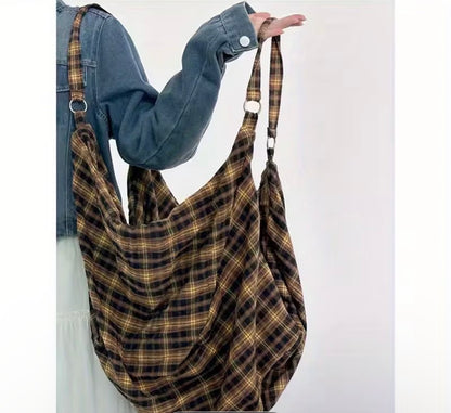 RETRO YELLOW CHECKERED CANVAS TOTE BAG/PURSE
