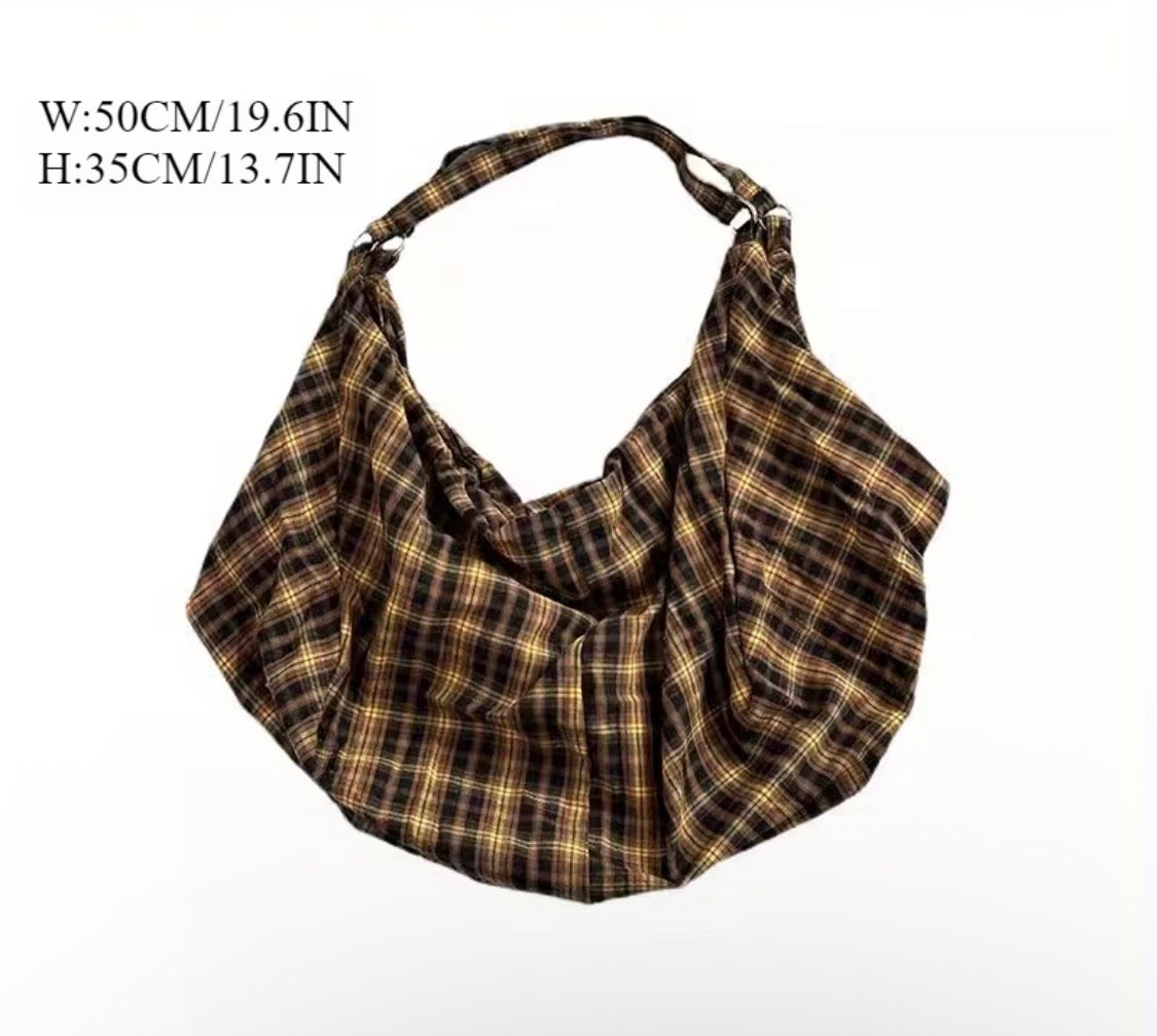 RETRO YELLOW CHECKERED CANVAS TOTE BAG/PURSE