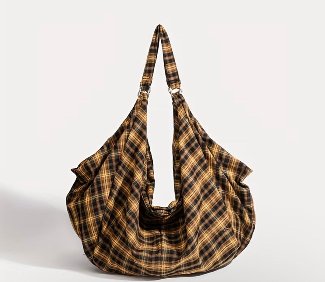 RETRO YELLOW CHECKERED CANVAS TOTE BAG/PURSE