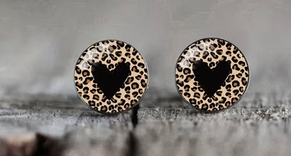 LEOPARD PRINT HEART STAINLESS STEEL STUD EARRINGS