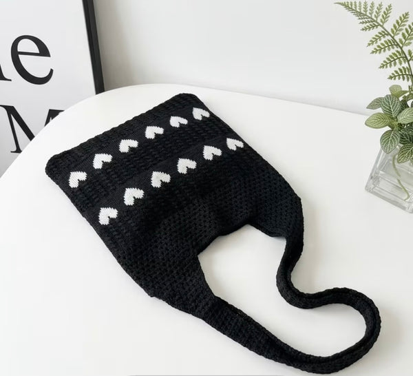 Black Heart-Shaped Knit Bag