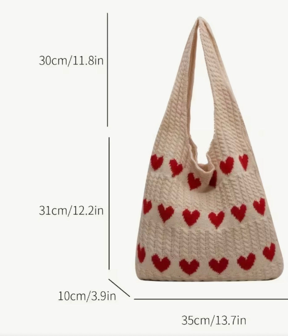 BLACK KNIT HEART BAG