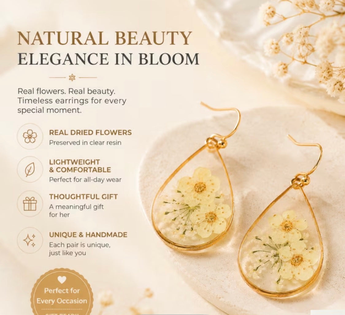 BOHO DRIED FLOWER TEARDROP EARRINGS