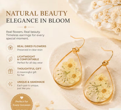 BOHO DRIED FLOWER TEARDROP EARRINGS