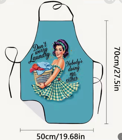 "Don't Worry" Laundry Fun Poster Girl Print Apron