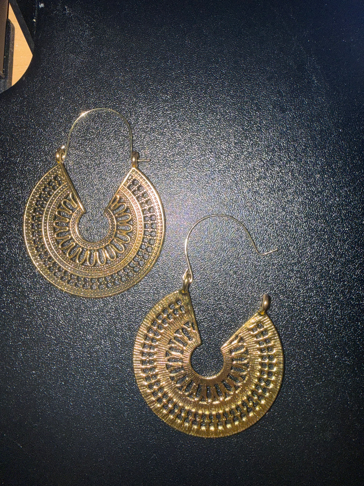 Gold-Tone Filigree Teardrop Hoop Earrings
