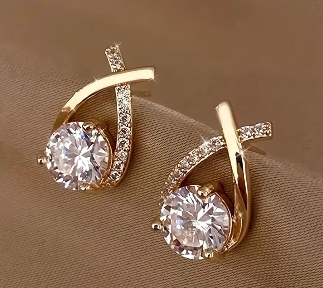 Gold-Tone Twisted Teardrop Earrings with Clear Stones