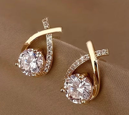 Gold-Tone Twisted Teardrop Earrings with Clear Stones