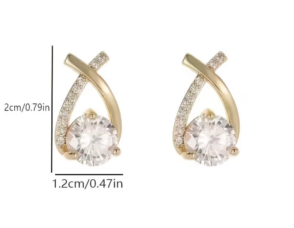 Gold-Tone Twisted Teardrop Earrings with Clear Stones