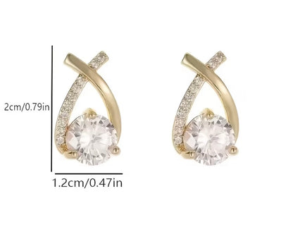 Gold-Tone Twisted Teardrop Earrings with Clear Stones