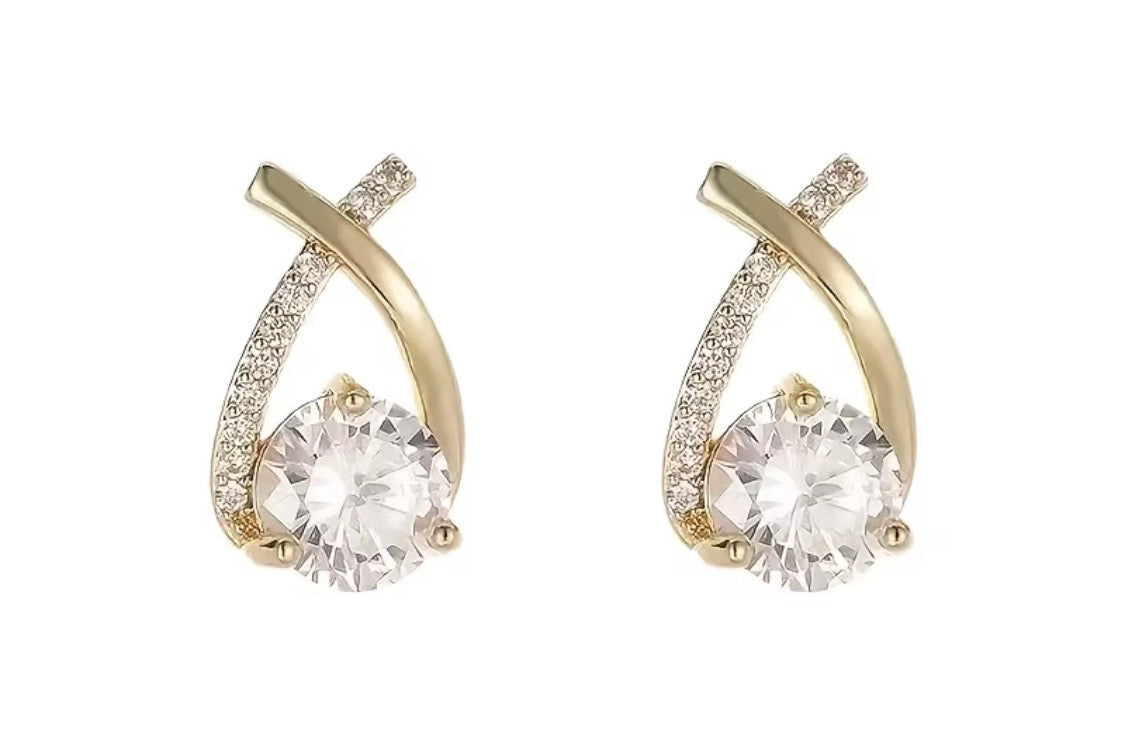 Gold-Tone Twisted Teardrop Earrings with Clear Stones