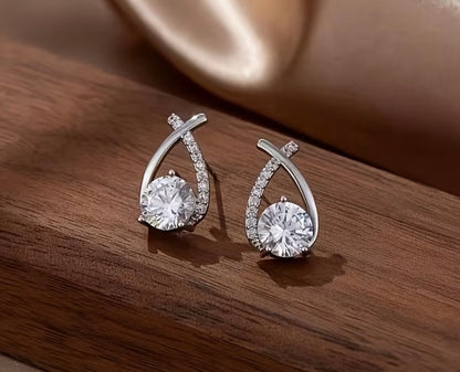 Silver-Tone Twisted Teardrop Earrings with Clear Stones