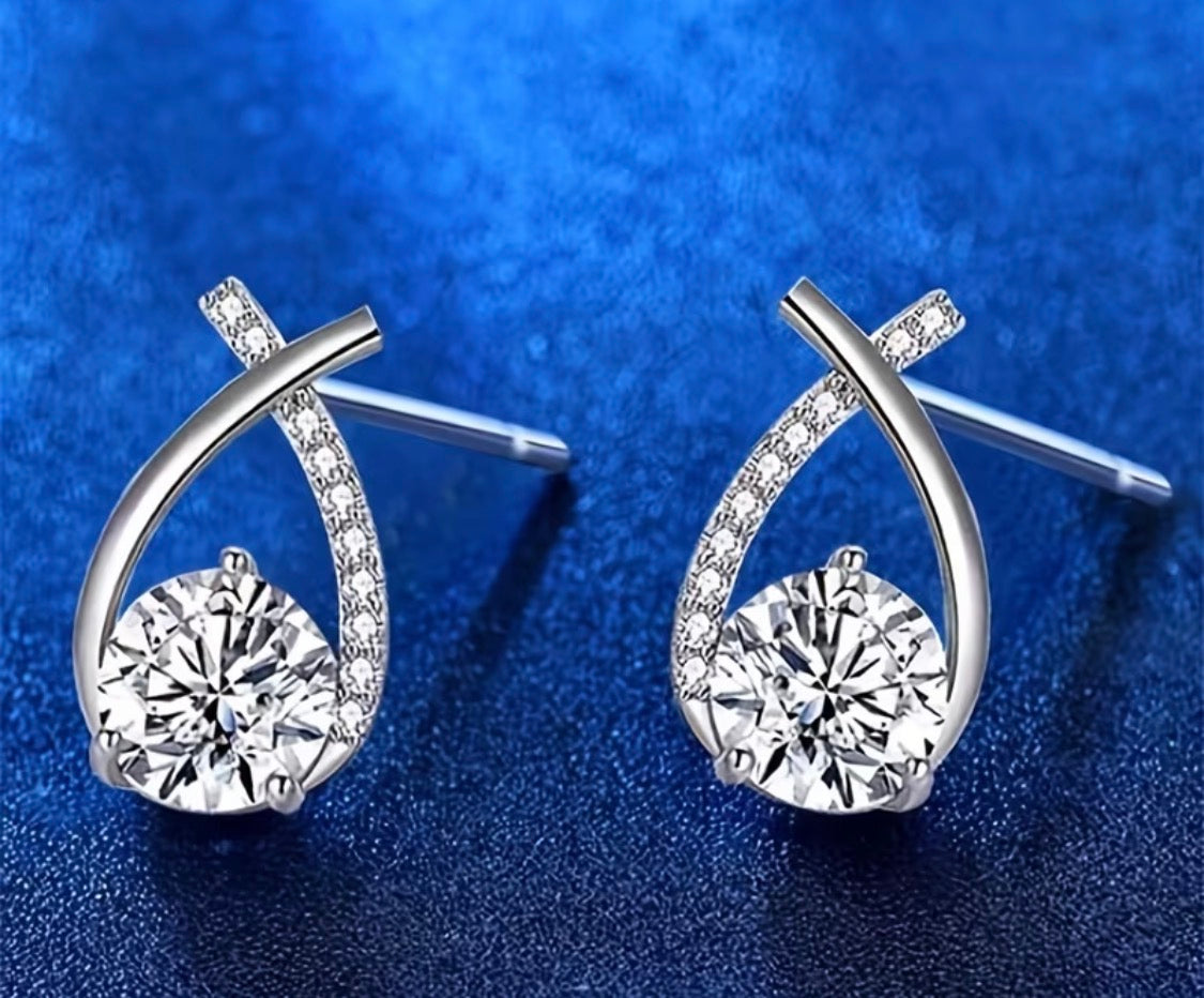 Silver-Tone Twisted Teardrop Earrings with Clear Stones