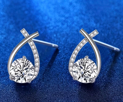 Silver-Tone Twisted Teardrop Earrings with Clear Stones
