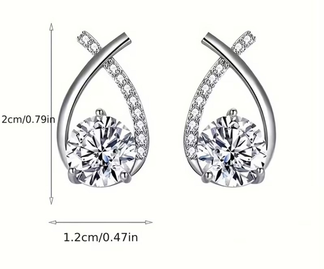 Silver-Tone Twisted Teardrop Earrings with Clear Stones