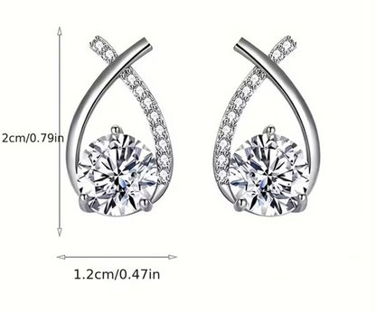 Silver-Tone Twisted Teardrop Earrings with Clear Stones