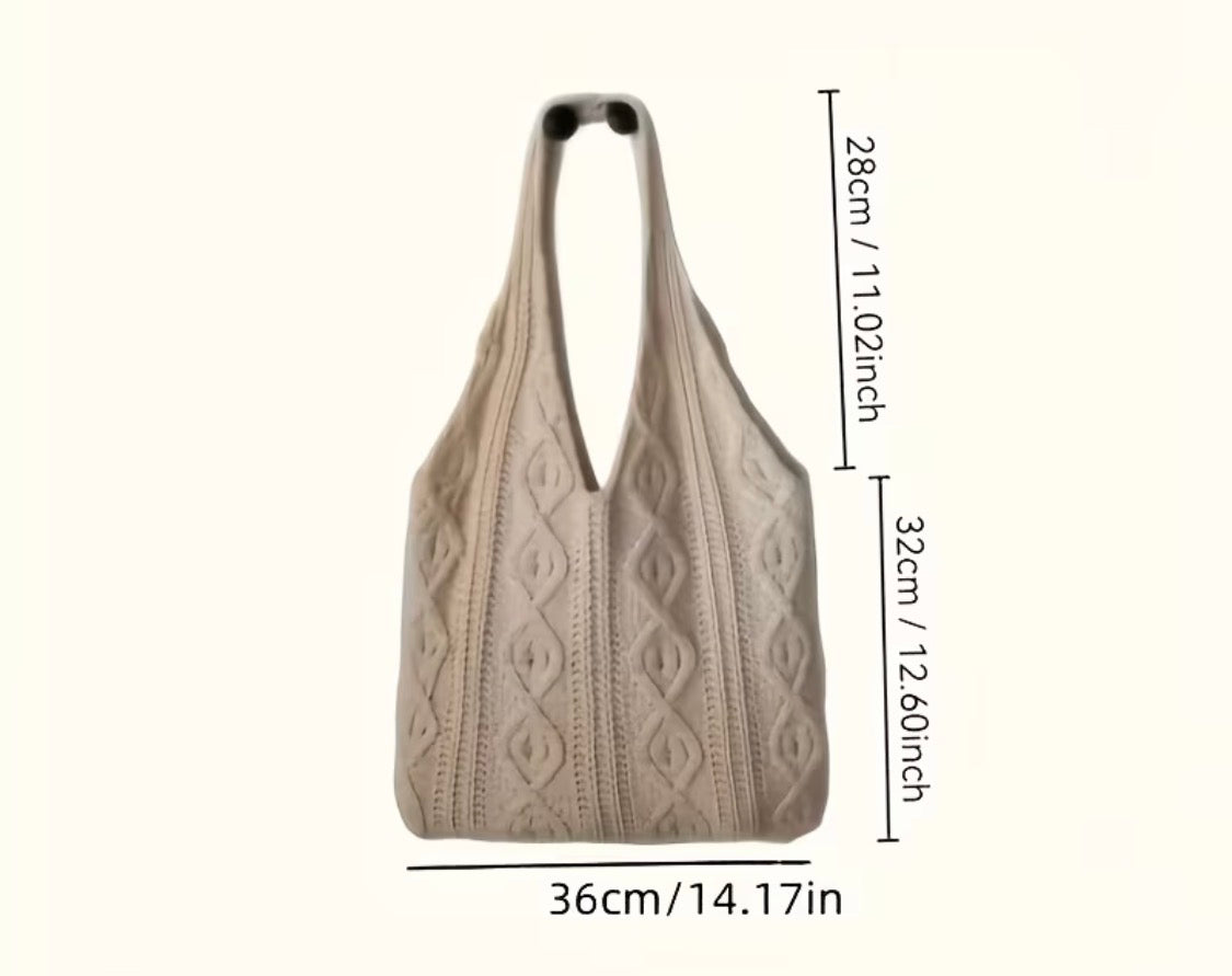 Khaki Cable Knit Shoulder Tote Bag