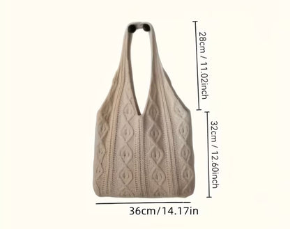 Khaki Cable Knit Shoulder Tote Bag