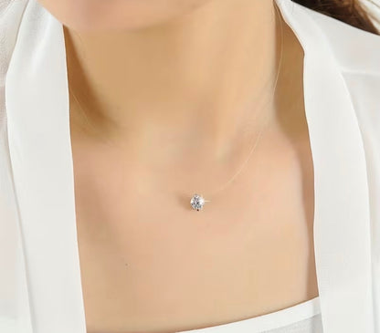 Floating Crystal Pendant Necklace with Clear Cord
