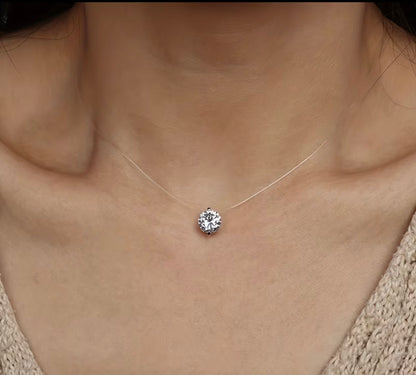 Floating Crystal Pendant Necklace with Clear Cord