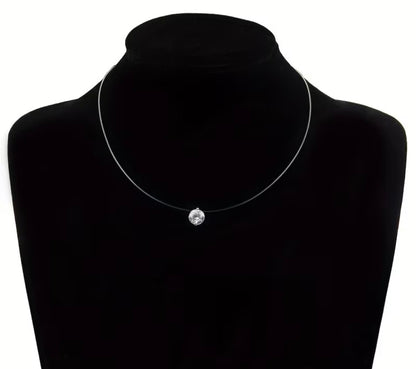 Floating Crystal Pendant Necklace with Clear Cord