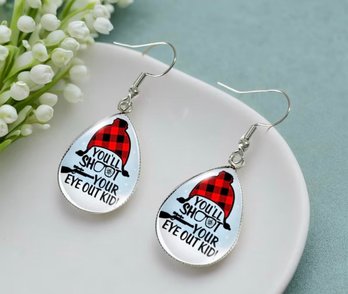 “You’ll Shoot Your Eye Out Kid” Teardrop Dangle Earrings