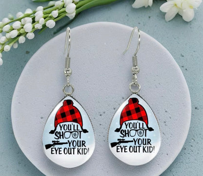 “You’ll Shoot Your Eye Out Kid” Teardrop Dangle Earrings