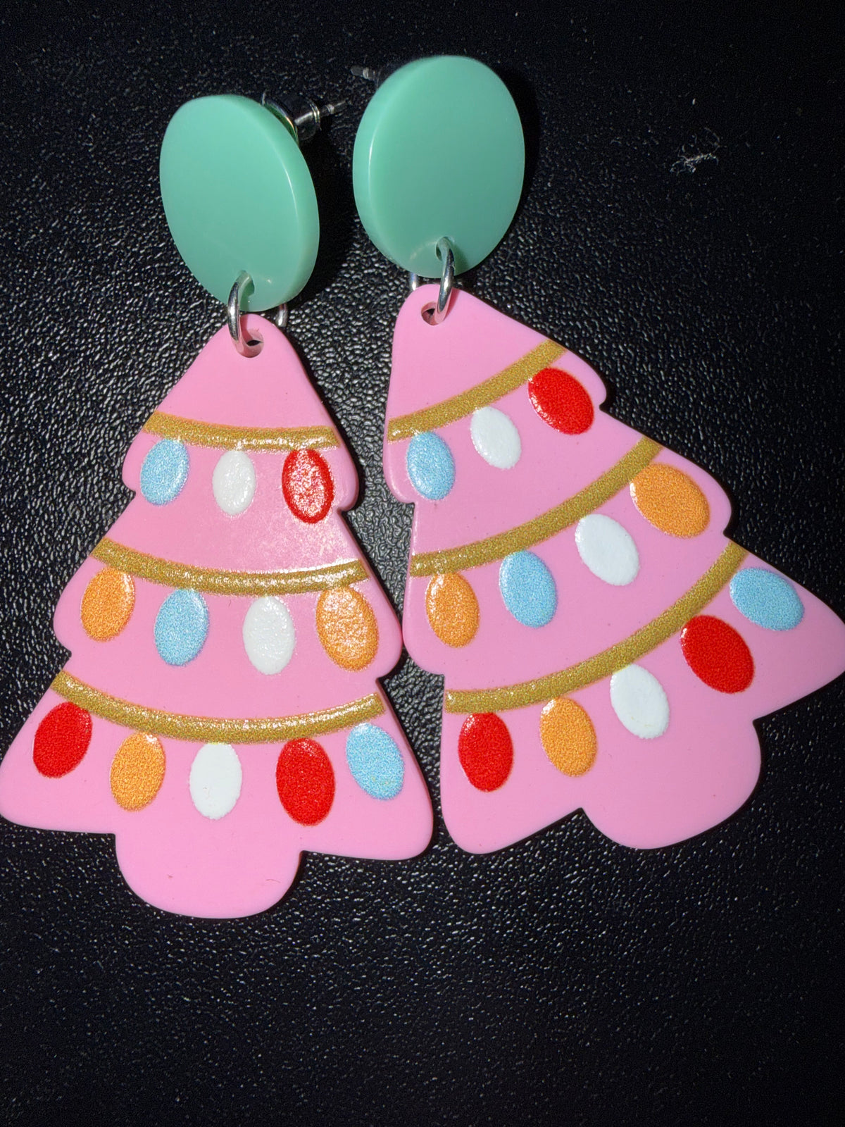 Pink Christmas Tree Dangle Earrings with Colorful Lights
