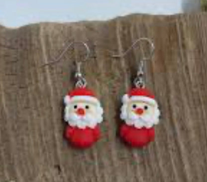 Santa Claus Dangle Earrings – Red & White Christmas Jewelry