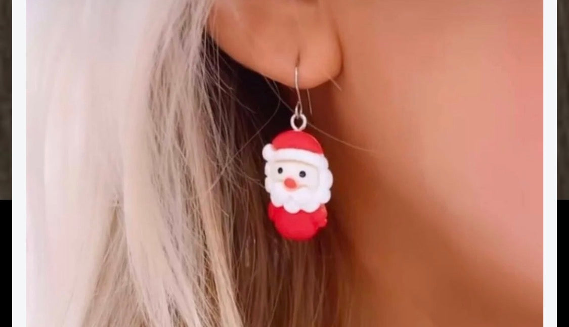 Santa Claus Dangle Earrings – Red & White Christmas Jewelry