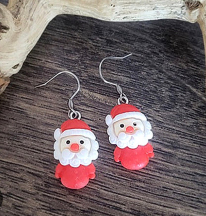 Santa Claus Dangle Earrings – Red & White Christmas Jewelry