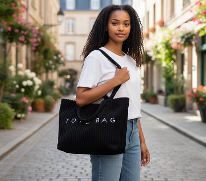 FASHIONABLE SOLID COLOR CORDUROY TOTE BAG