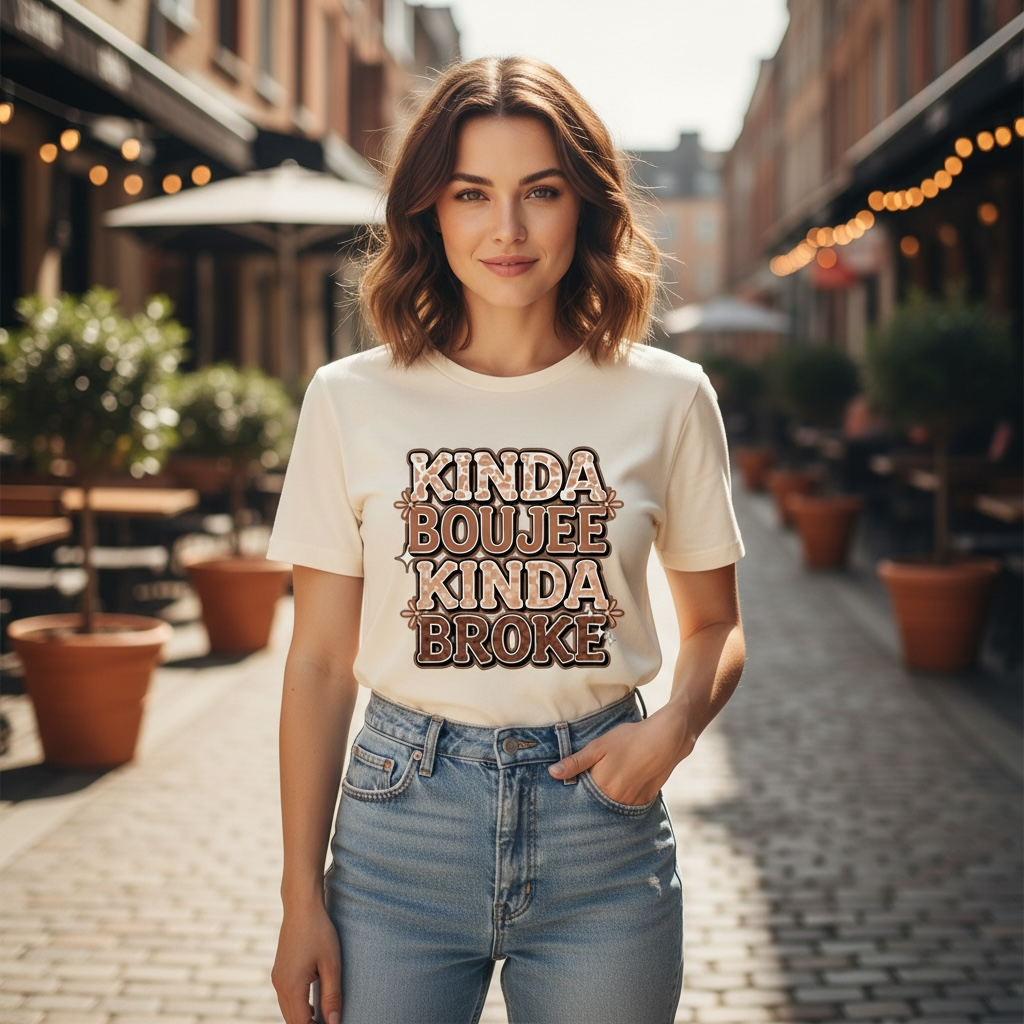 FUN T-SHIRT "KINDA BOUJEE KINDA BROKE"