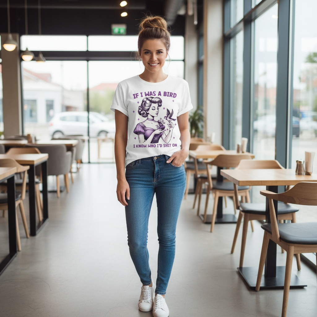 WITTY " IF I WAS A BIRD, I KNOW WHO I'D SHIT ON" T-SHIRT