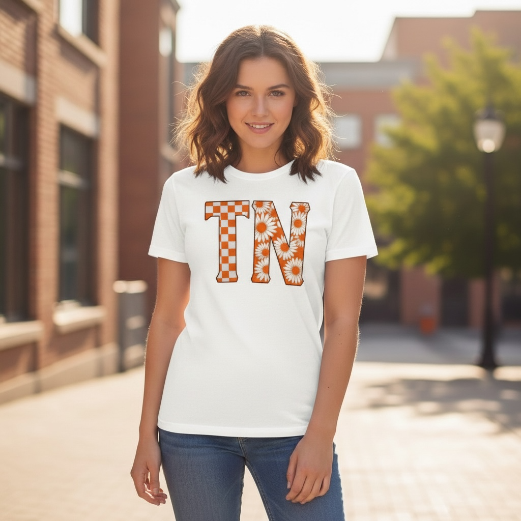 FUN ORANGE AND WHITE TENNESSEE VOLUNTEERS THEMED DESIGN T-SHIRT