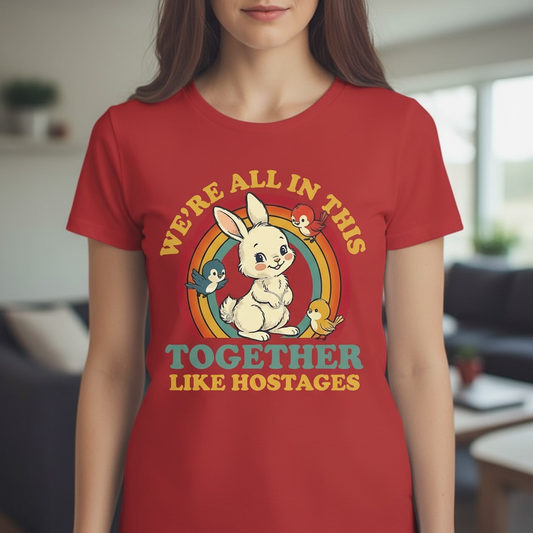 "WE'RE ALL IN THIS TOGETHER LIKE HOSTAGES" T-SHIRT