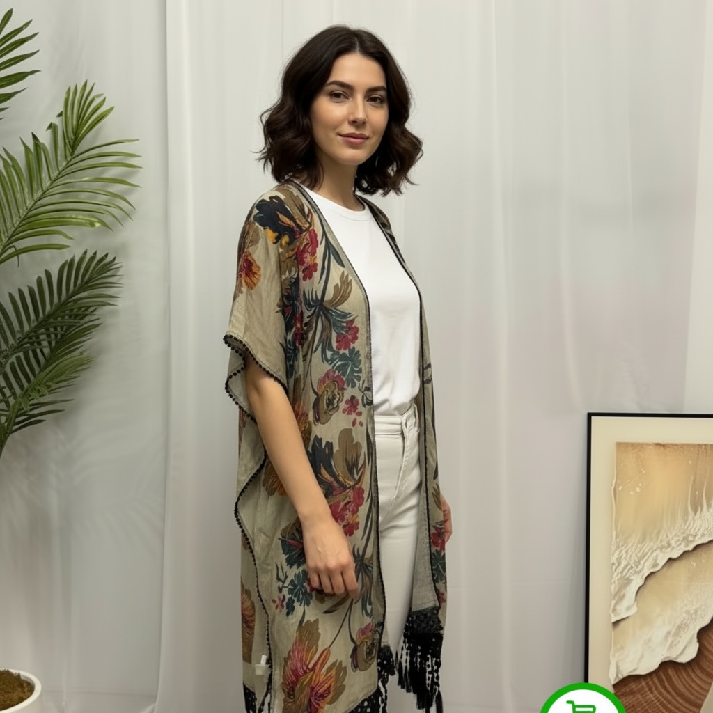 GREEN FLORAL KIMONO